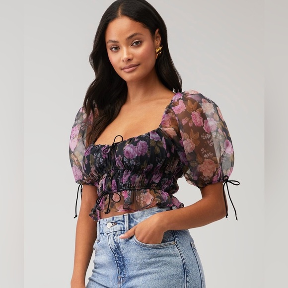 NWT For Love and Lemons Floral Puff Sleeve Sunshine Crop Top | Small | $159 - Picture 1 of 5